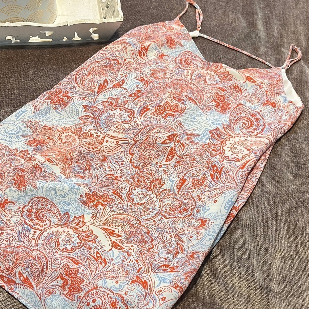Aqua Paisley Print Spaghetti Strap Dress - Size Small